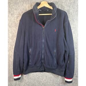 Polo Ralph Lauren Jacket Mens Blue XXL Fleece Tuck Away Hood Arm Pocket Y2K